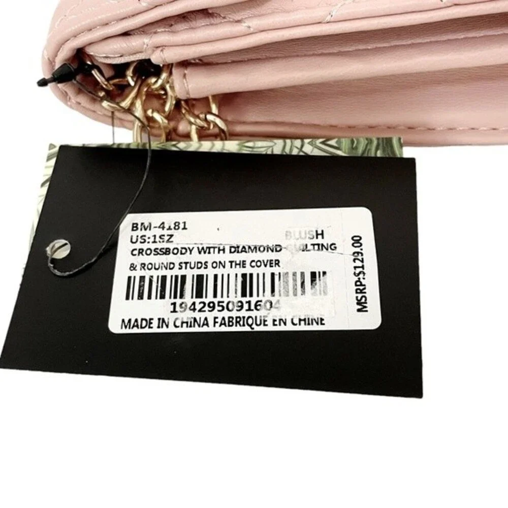 NWT Badgley Mischka Vegan Leather Purse Diamond Quilted Blush Pink Crossbody Bag